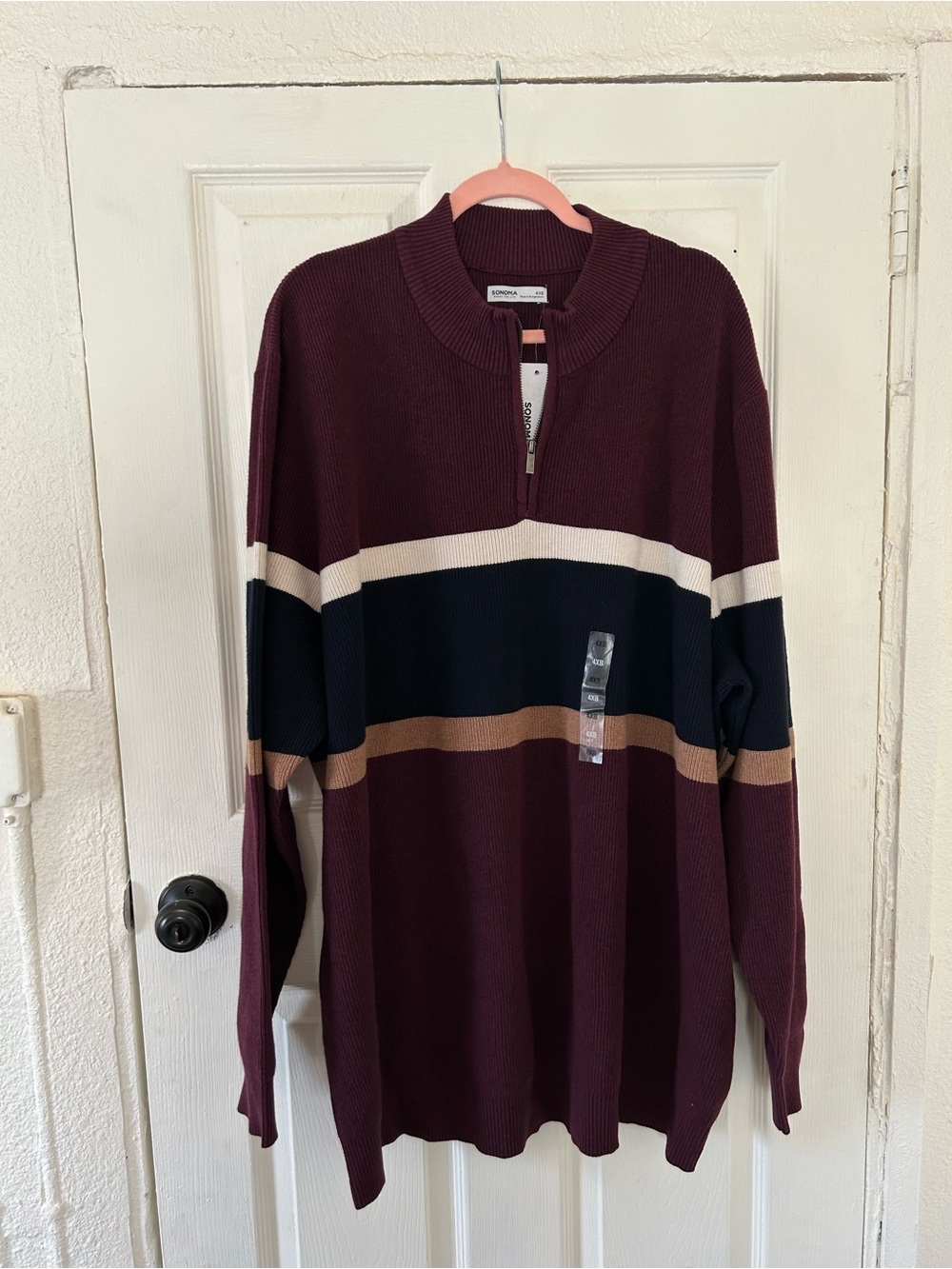 Big & Tall 4XB Sonoma Goods for Life, Chest Stripe Quarter-Zip Sweater, Men's